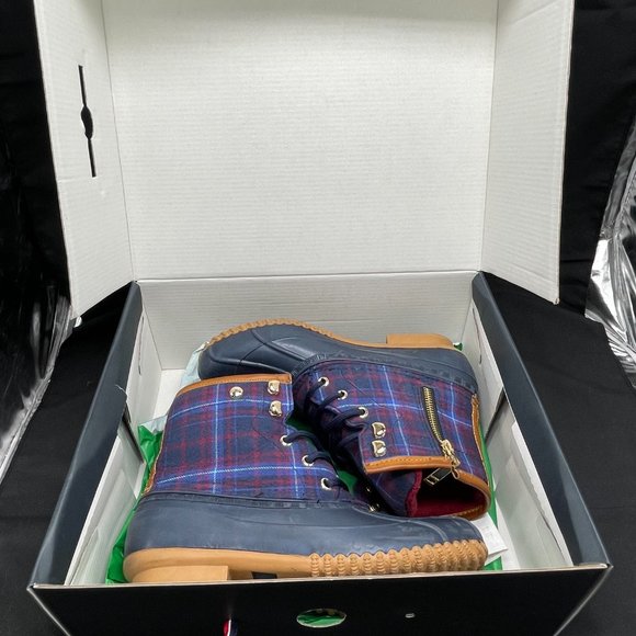 Vintage Tommy Hilfiger Navy Duck Boots Women's Size 7 Navy and Red Plaid - Picture 8 of 9